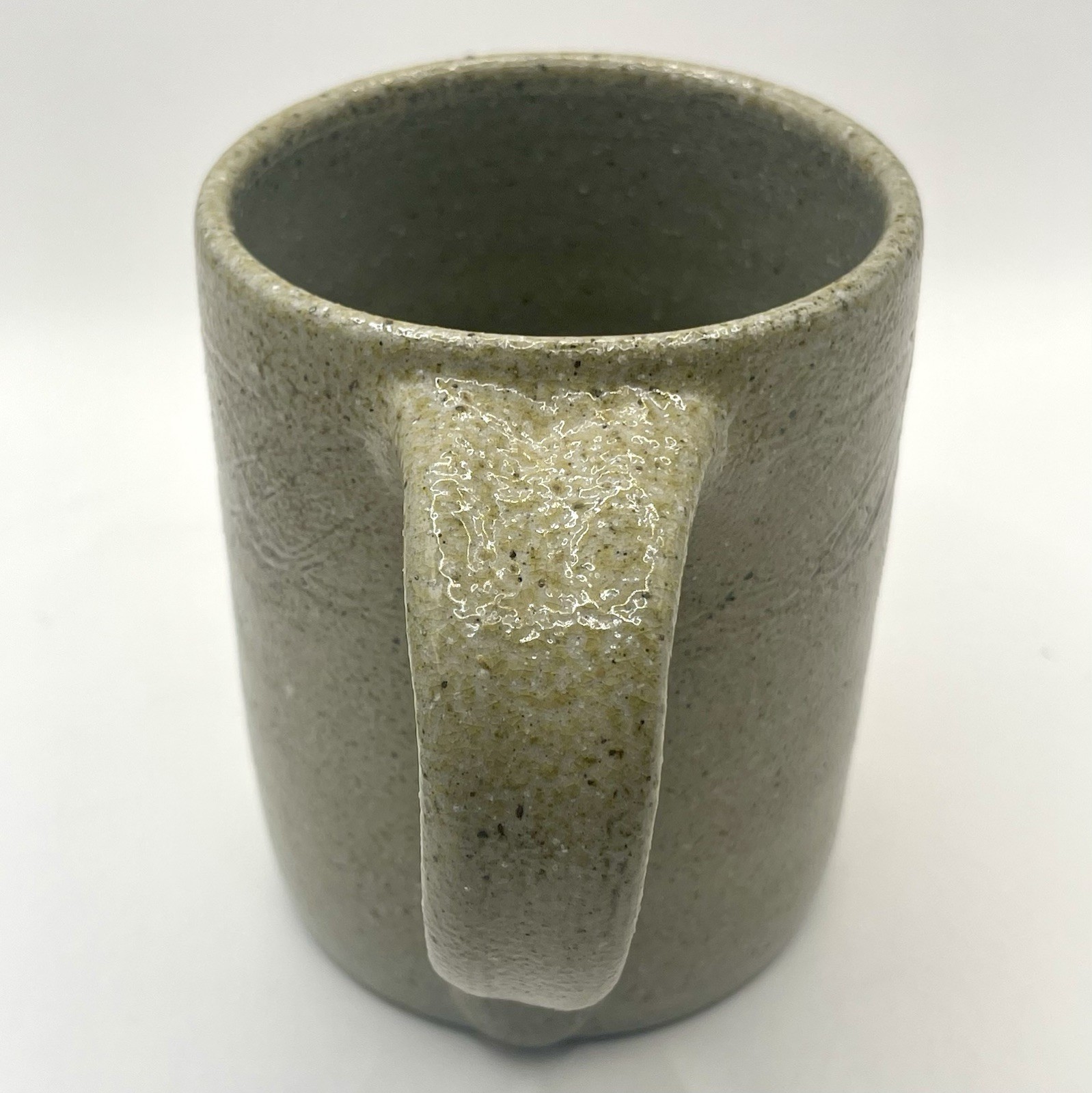 Vintage Jugtown  Ware Salt Glazed Pottery Mug with Blue Flower-Stamped Dated '77