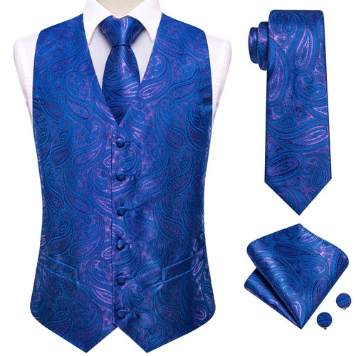 Men's Tuxedo Vest & Bowtie/Necktie Set, Classic Formal Waistcoat Paisley Floral - Picture 51 of 224