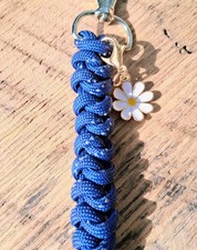 Handmade Navy Blue Paracord Bag Charm Or Keychain, Silver Clasp w/ Daisy Charm