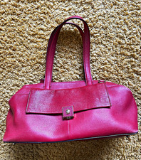 Burgundy Leather Satchel Top Handle Bag Zip Closure Lined Pockets