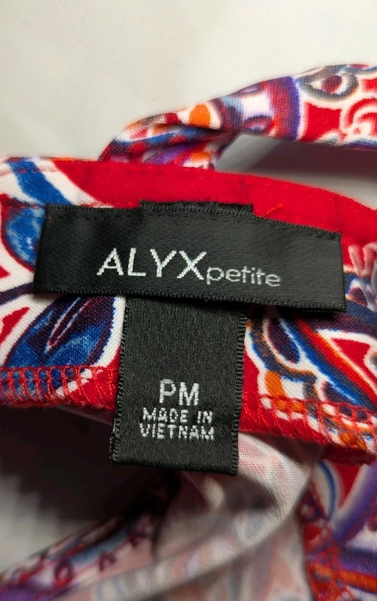 Abito tunica ALYX blu rosso PAISLEY senza maniche STRAPPY cravatta schiena donna PETITE MED