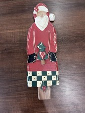 Vtg Hand Painted Wood Santa Folk Art Primitive Christmas signed Not Self Standin