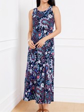 Talbots A Line Sleeveless Jersey Dress Navy Blue Colorful Paisley Size 3X New