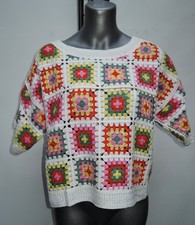 COOLER HIPPIE PULLI PULLOVER  SHIRT PULLI HÄKELLOOK GEHÄKELT CREME GELB GRÜN ROT