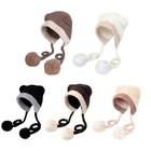 Adult Teens Cat Ear Shape Hat with Dangle Pompoms Soft Winter Warmer Cycling Hat