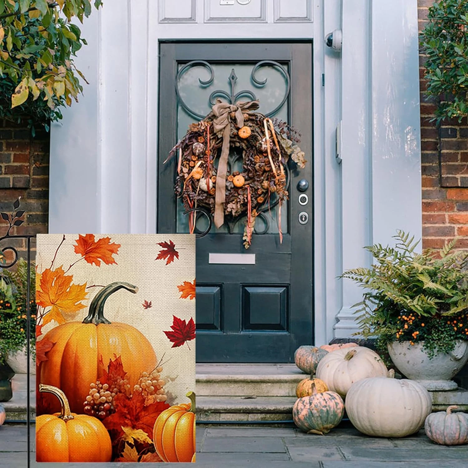 Fall Pumpkin Garden Flag  Maple Leaf Thanksgiving Rustic Double-Sided