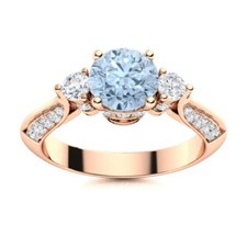 925 Sterling Silver Aquamarine Stone Three-Stone March Birth Ring Jewelry