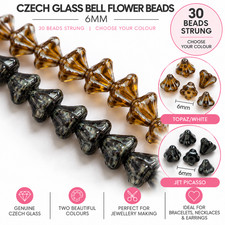 Czech Glass Bell Flower Beads 6mm | Pressed Glass Flower Beads | 30 Beads Strung
