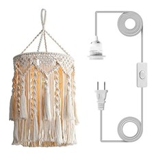 Boho Lamp Shade,Boho Hanging Lamp Handmade Macrame Lamp Shade Plug in Type3