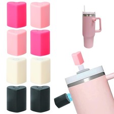 8Pack Magnetic Heart Straw Cover Topper for Stanley Cup,Silicone Pink Straw T...