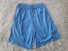 Vintage Champion Mens S Classic Logo Mesh Above Knee Shorts Blue Pockets 80s