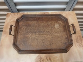 Vintage Real Wood Octagon Shaped Tray With Handles 19"×14"