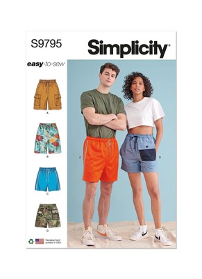 Easy Unisex Pull-on Shorts Sewing Pattern Packet Design Code S9795 Sizes XS-S...