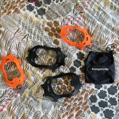 Crampons - EnergeticSky Traction Cleats w/ Carry Bag, Black/Orange