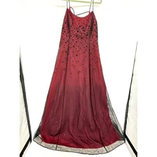 Vtg 90's Morgan Co Prom Dress Maxi Gown Red Black 90s Y2K Celestial Goth Corset