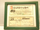 2 ANTIQUE 1890's DICK BROS QUINCY BREWING CANCELLED CHECKS QUINCY ILLS. FRAMED — photo 1