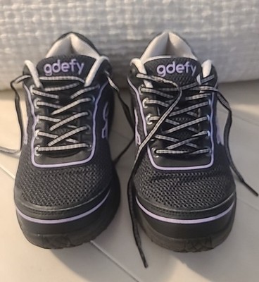 GDEFY Gravity Defyer Mighty Walk Black W/ Purple Accent Sneakers Womens Sz  6.5