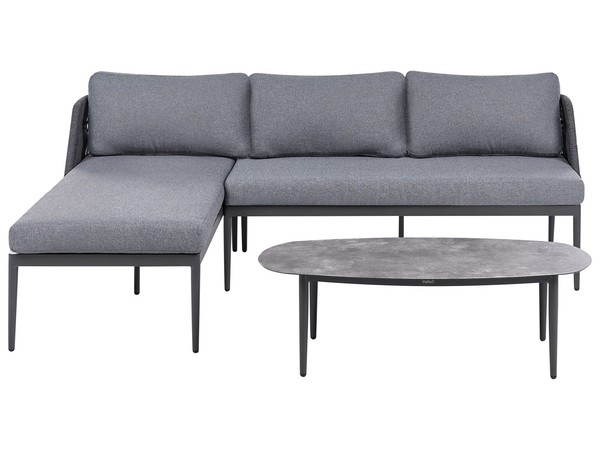 Lounge Set Aluminium Grau 3-Sitzer Rechts Gartensofa Mit Couchtisch Leffe-image