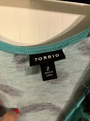 Haut Torrid 2/2X Vert Bleu Floral à Manches Courtes Et Peplum - Occasion Très Bon état