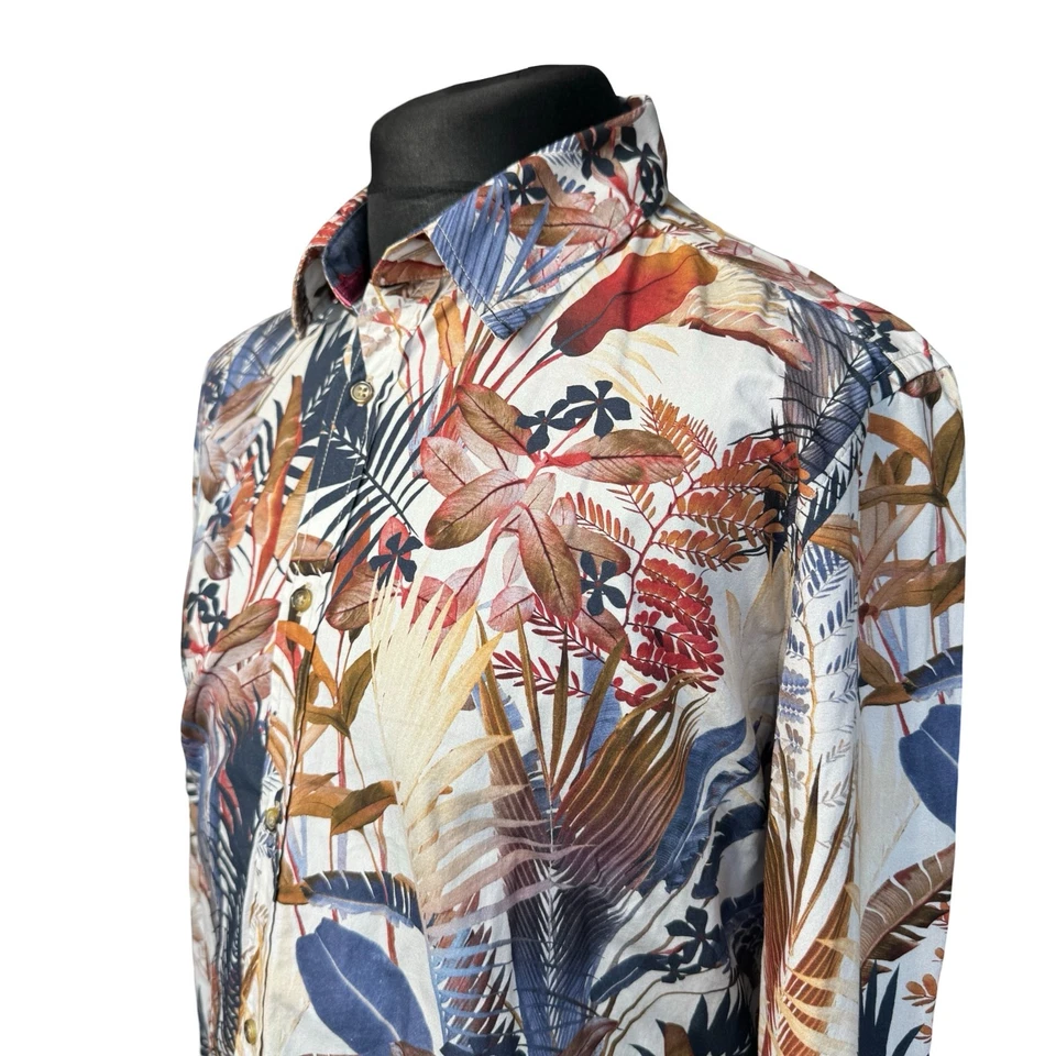 JOE BROWNS Shirt Mens XL (46-47") Long Sleeve in White Leaf Design - Изображение 4 из 4