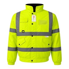 Image of Hi Vis Bomber Jacket Fleece Lined High Visibility Reflective Workwear