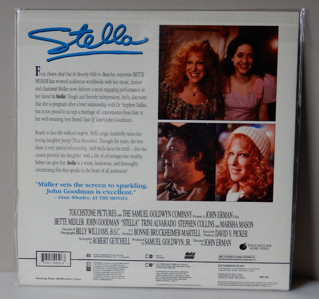 Stella Laserdisc Movie 1990 John Goodman, Ben Stiller, Bette