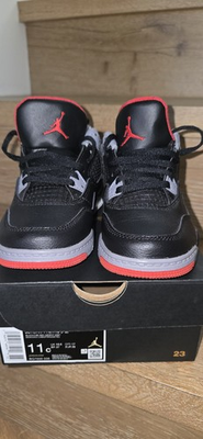 #ad Jordan Air Jordan 4 Retro Kids Sneakers Black Red Cement Grey 11C Leather $88.00