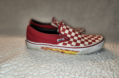 Van's Shoes red and white checkered with flames. Men's 6.5 Vans 