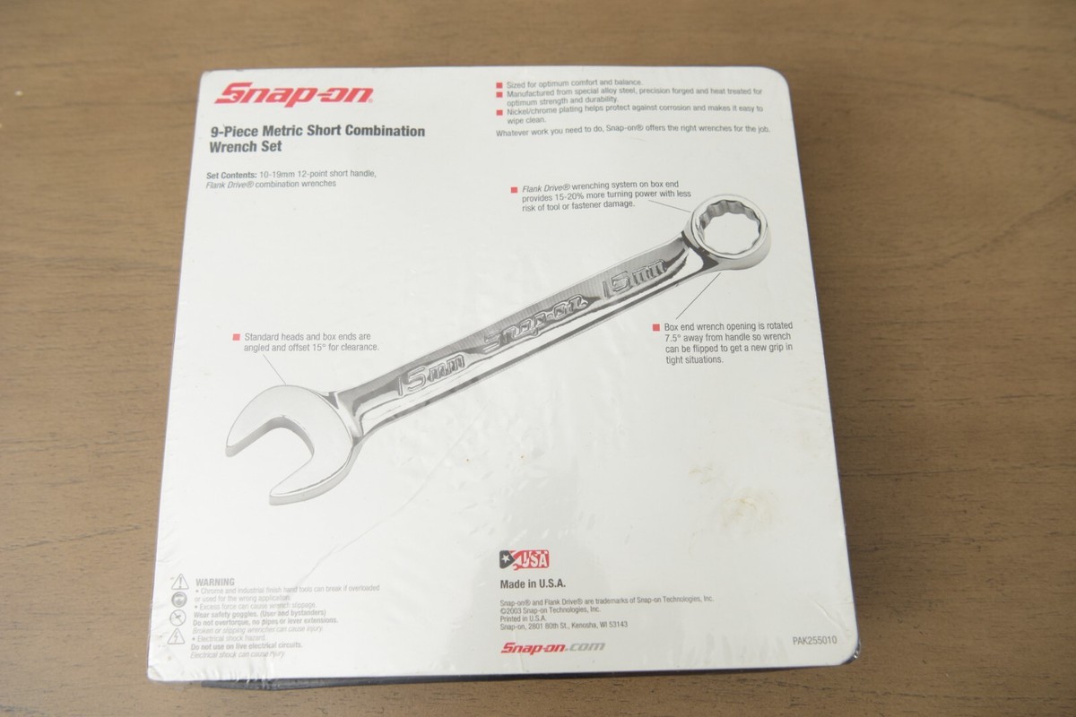 Snap-on oexm710b 10 thru 19 mm 12-point box combination wrench set 