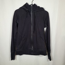 Athleta Triumph Hoodie Womens Medium Black Full Zip Up Sweater Jacket Sweatshirt