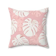 Pink and White Monstera Leaf Pillow  Cover, Tropical Home Accent, Summer Vibes