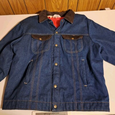 Vintage  Key Imperial Blue Jean Jacket Lined, Corduroy Collar 42 Reg.