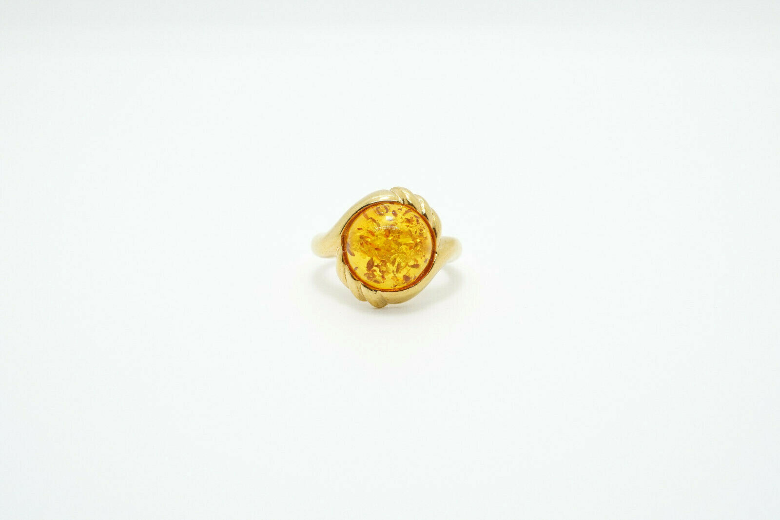 BBJ Sterling Silver Gold Overlay Amber Ring, size 7
