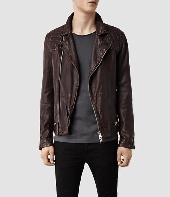 AllSaints Conroy Leather Jacket Oxblood XS Extra Small UK