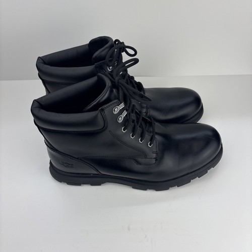 UGG STENTON BLACK LEATHER SHEEPSKIN MEN'S BOOTS US SIZE 12 - Picture 9 of 22