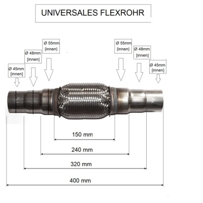 Universales Flexrohr  Interlock Hosenrohr Katalysator Auspuff Ø45/48/55mm x400mm