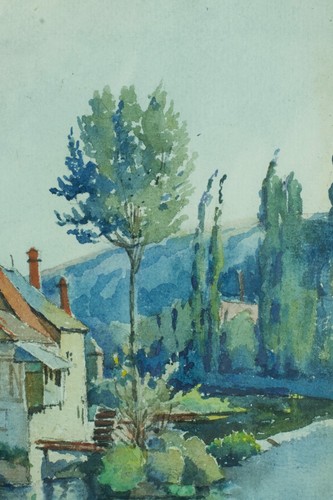 Dessin ancien vue de la Creuse Argenton moulin Pierre Louis Moreau aquarelle - Photo 6/9