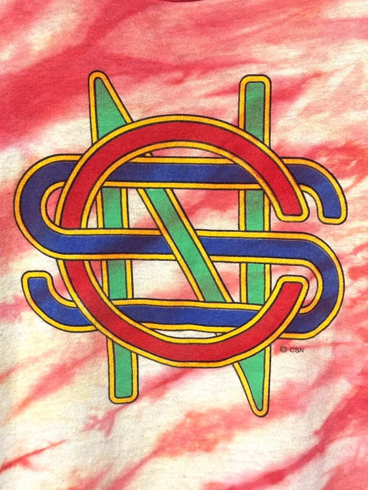 Camiseta vintage CROSBY STILLS & NASH hippie roja y crema tie dye hágalo usted mismo recortada Foto 2 de 4