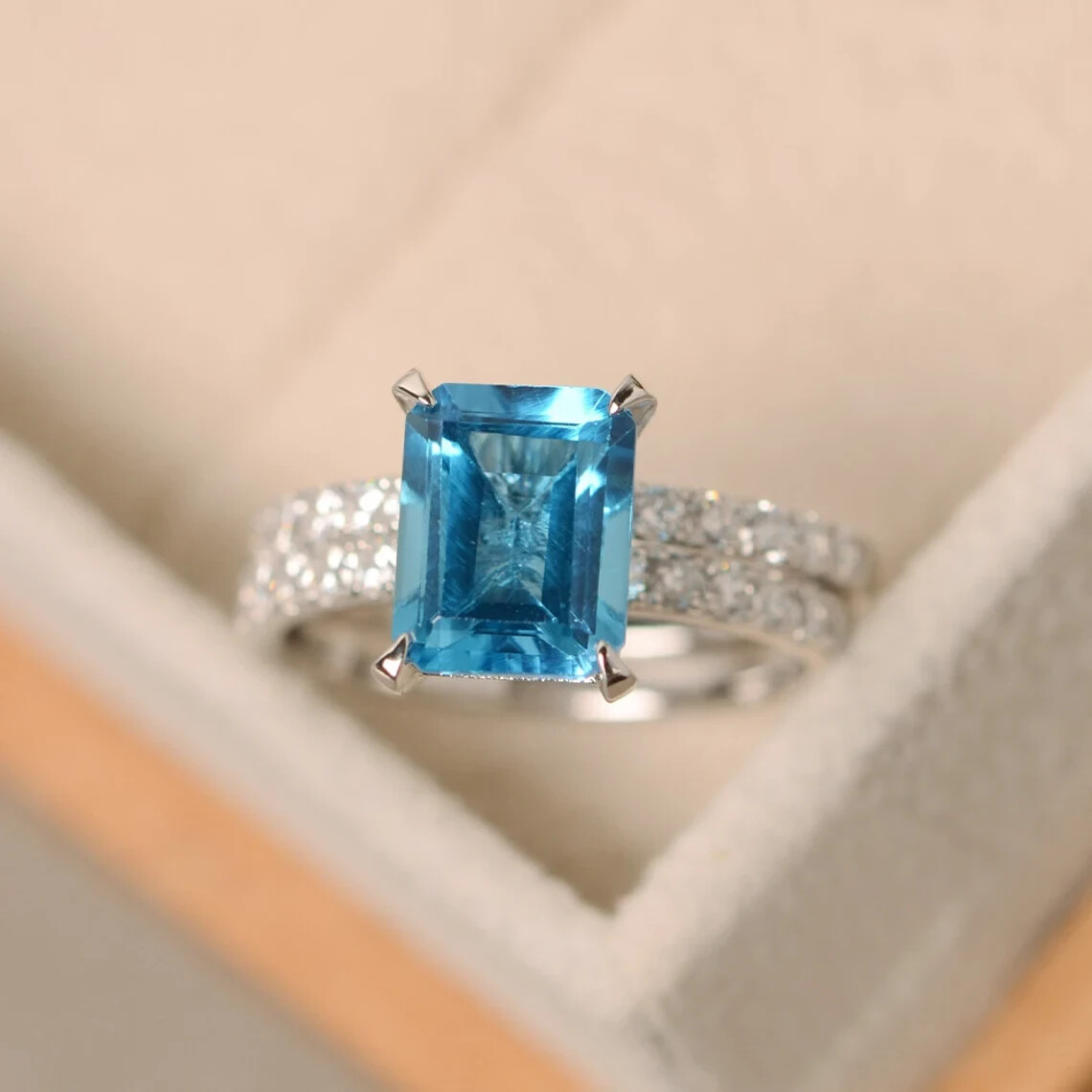 Natural Topaz Engagement Ring in 925 Sterling Silver - Custom Sizes