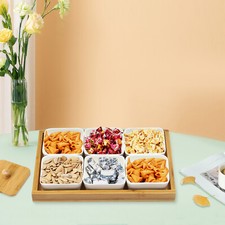 Ceramic Snack Serving Tray 6 Piece with Tray Serving Platter with Bamboo Lids