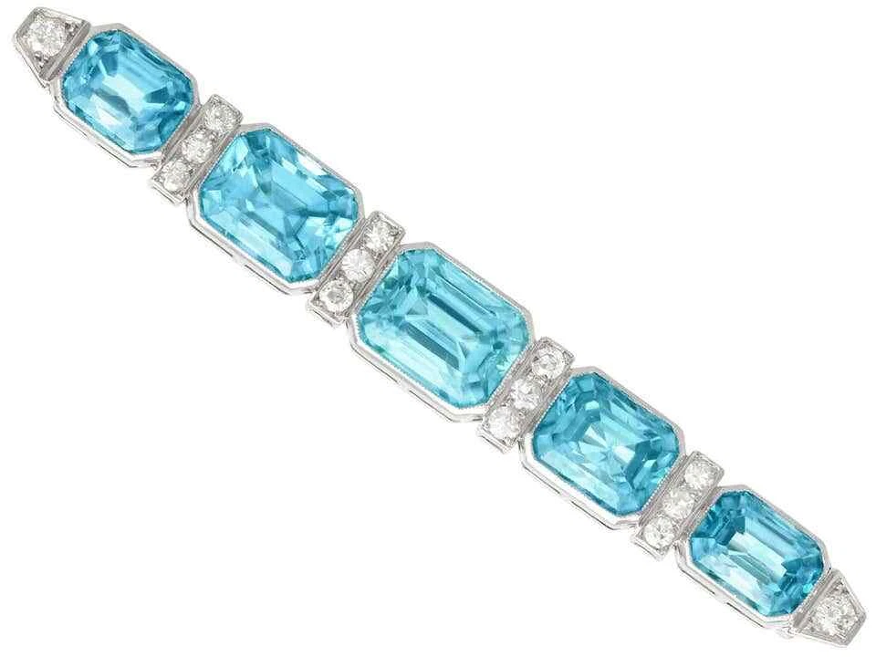 Broche fino Art Deco circonita azul y redondo blanco circonita cúbica 11,40 CT para mujer en plata 935 Foto 2 de 4