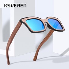 Men Women Polarized Wood Sunglasses Wooden Temple Outdoor Square Glasses UV400