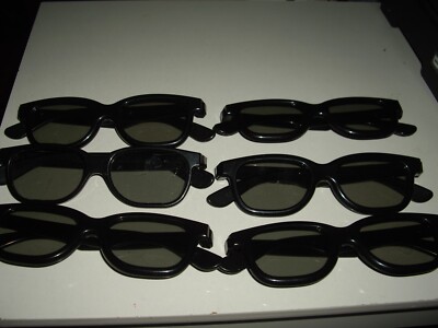EUC Lot of 6 Adult Size Real D 3D Black Glasses Old School Theater Screen Glases