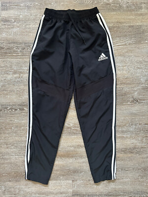 Adidas 3 Stripe Track Pants Warmup Pockets Drawstring Black Ankle Zips Training