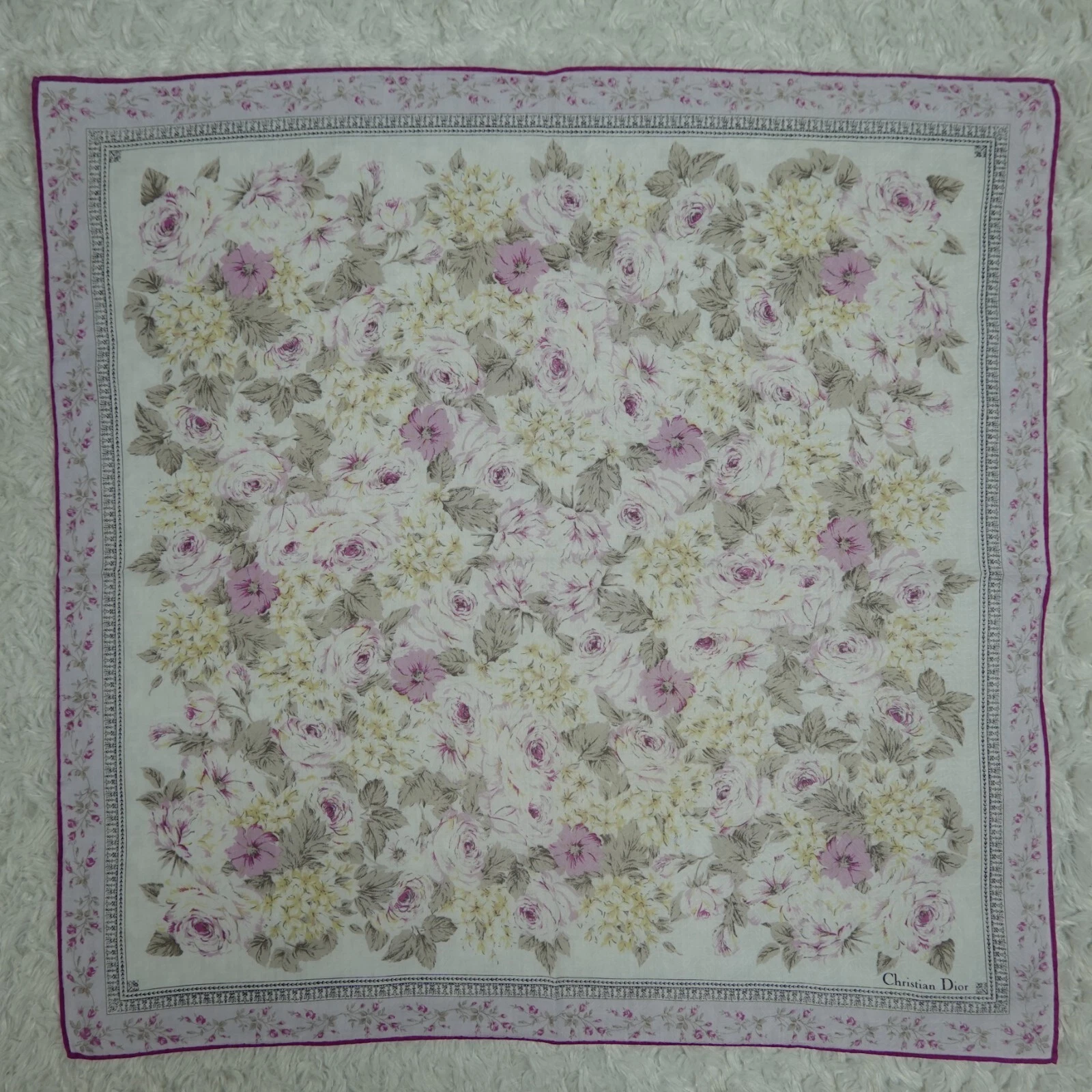 M467 CHRISTIAN DIOR Foulard Fleur Coton Écharpe Poche Carrée 20,5