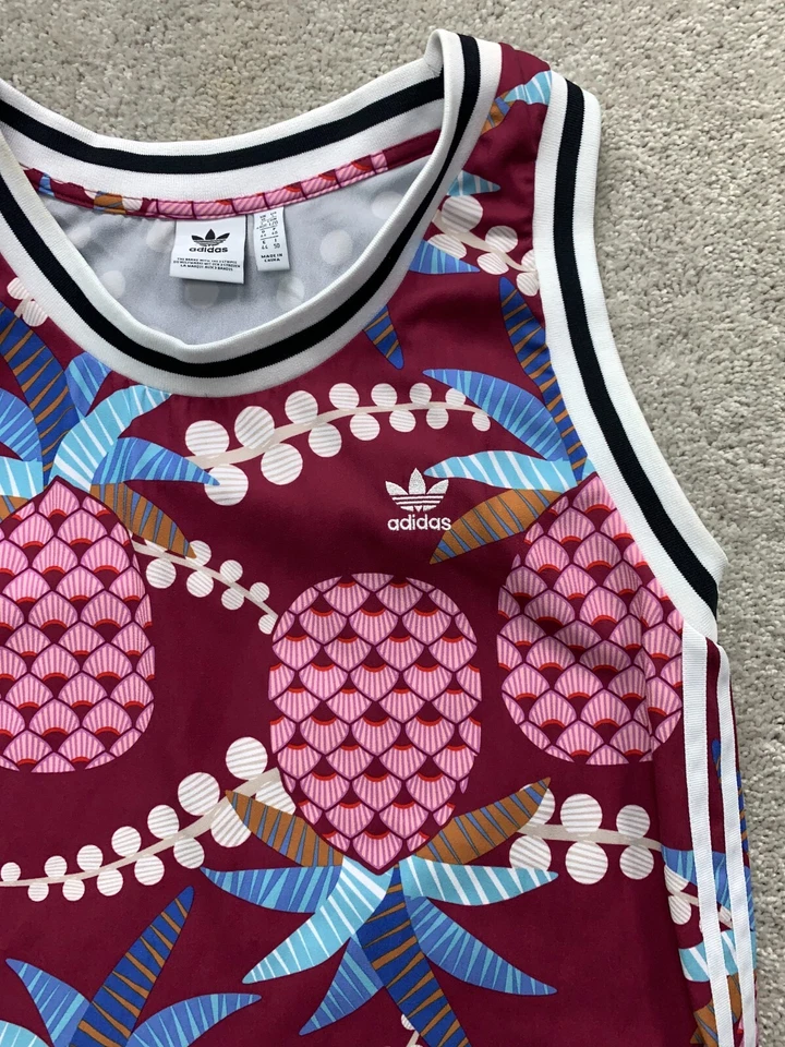 Adidas Originals x Farm Tank Dress Large Pineapple Polka Dot Print Stripe Trim - Image 4 of 4