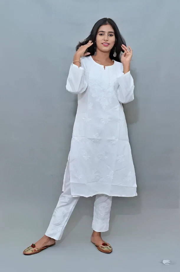 Imaya Peach Rayon Chikankari Straight Kurti - TheChikanLabel | Lucknow  Chikankari Kurtis & Suits