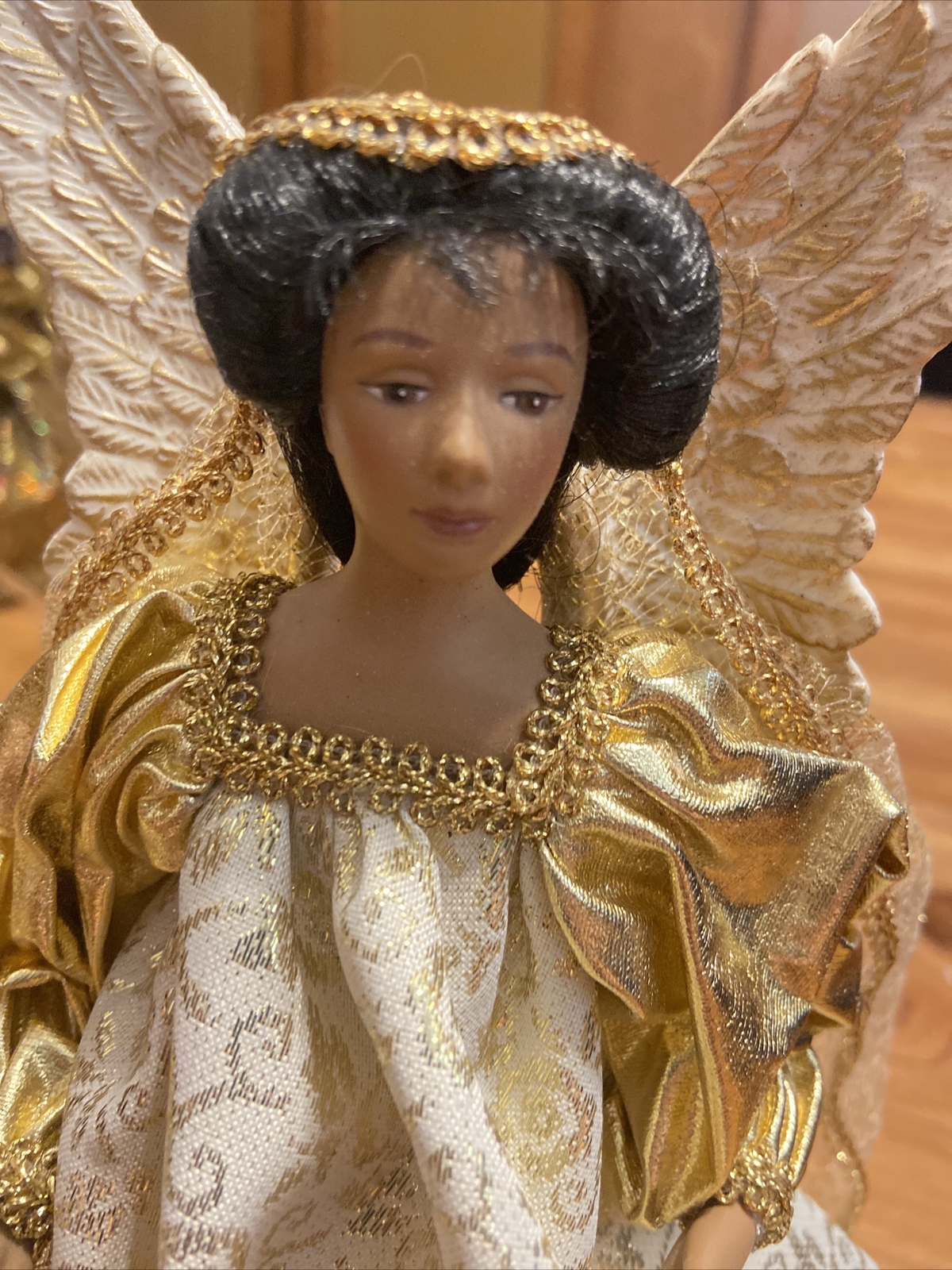 African American Angel Tree Topper / Christmas Centerpiece, 12" Ivory