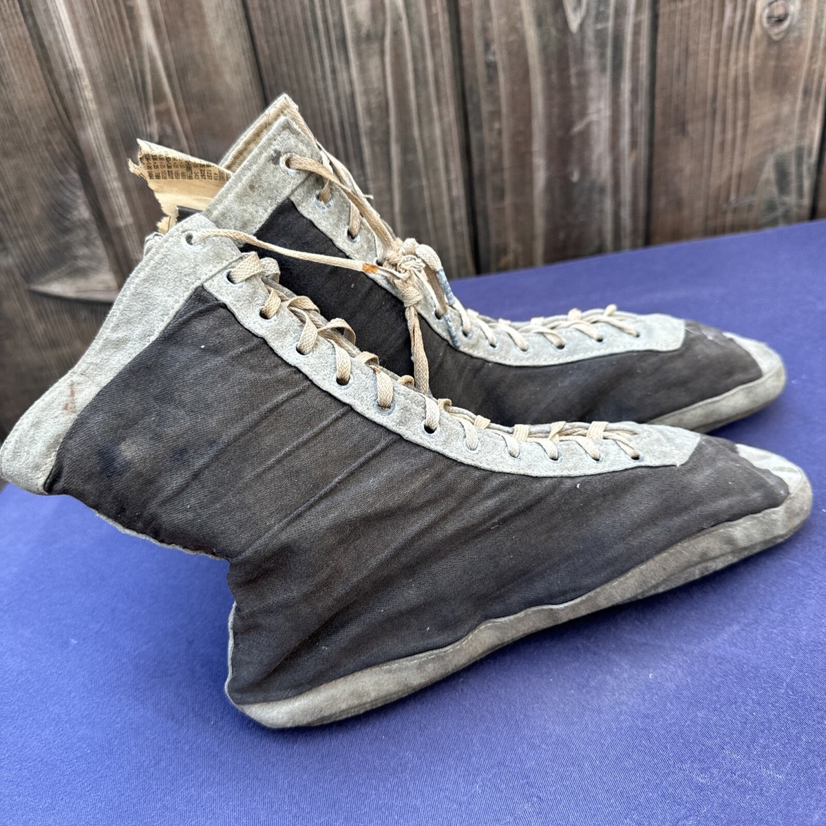 Vintage Antique Boxing Wrestling Cloth Lace Up Boots Shoes