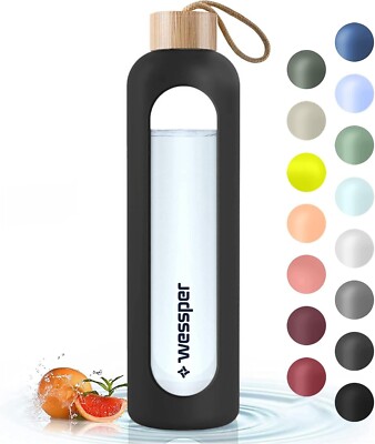 Glasflasche Wessper 1000ml Trinkflasche Glas dickeres Borosilikatglas, Graphit